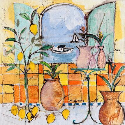 Peinture La barque par Colombo Cécile | Tableau Art naïf Acrylique, Aquarelle, Collage, Encre, Pastel Marine, Nature, Paysages