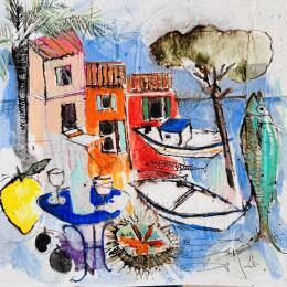 Painting Encrage marin by Colombo Cécile | Painting Naive art Acrylic, Gluing, Ink, Pastel, Watercolor Landscapes, Life style, Nature