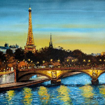 Peinture RIO SENA ATARDECER par Rodriguez Rio Martin | Tableau Impressionnisme Huile Urbain