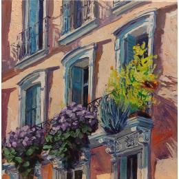 Painting Les balcons en place Chemenereau by Brooksby | Painting Figurative Oil Architecture, Urban