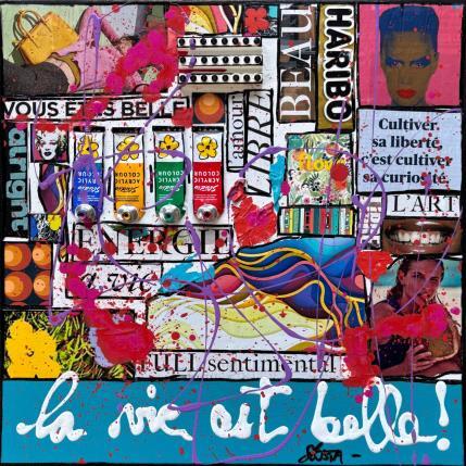 Gemälde La vie est belle ! von Costa Sophie | Gemälde Pop-Art Acryl, Collage, Upcycling