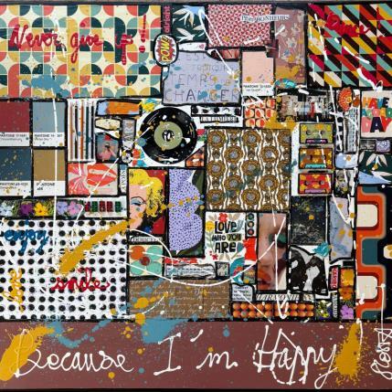 Peinture Because I'm Happy ! par Costa Sophie | Tableau Pop-art Acrylique, Collage, Upcycling