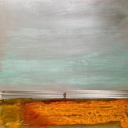 Peinture Couple plage des 3 digues 1 par Mahieu Bertrand | Tableau Figuratif Métal Marine, Paysages