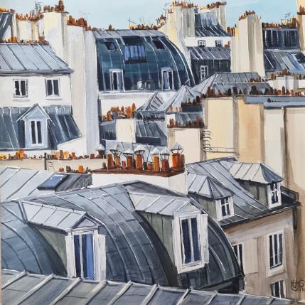 Peinture  Roofs and chimneys of Paris par Rasa | Tableau Figuratif Acrylique Urbain