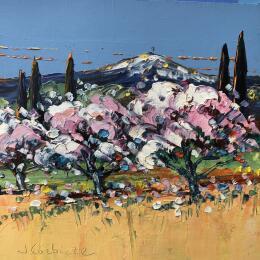 Painting Les cerisiers du Mt. Ventoux by Corbière Liisa | Painting Figurative Oil Landscapes, Pop icons