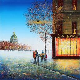 Peinture le bistro et des fleurs par Dessapt Elika | Tableau Impressionnisme Acrylique, Sable