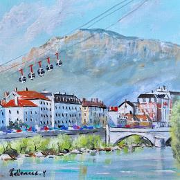 Painting Voyage au dessus de Grenoble by Lallemand Yves | Painting Figurative Acrylic Pop icons, Urban