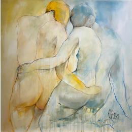 Painting Toute une histoire by Chaperon Martine | Painting Figurative Acrylic Nude
