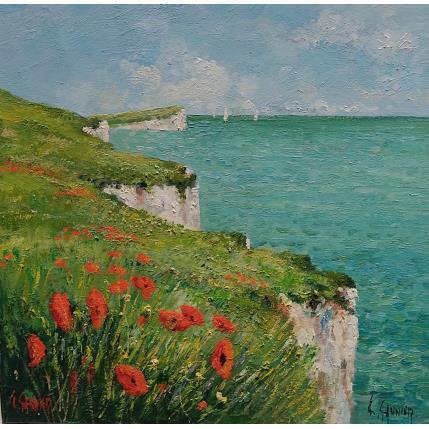 Peinture Coquelicots sur les falaises  par Sannier Daniel | Tableau Impressionnisme Huile Paysages