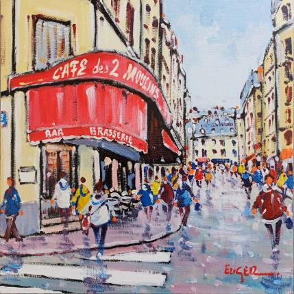 Peinture RUE LEPIC A MONTMARTRE par Euger | Tableau Figuratif Acrylique Scènes de vie, Société, Urbain