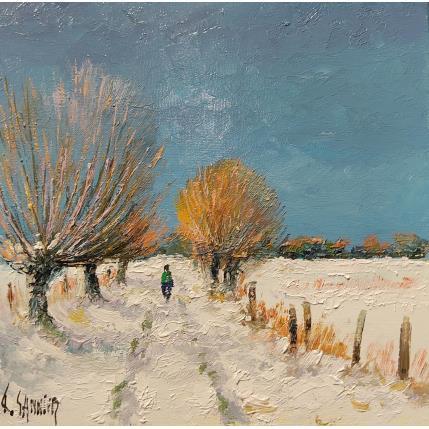 Peinture Sous la neige en Picardie par Sannier Daniel | Tableau Impressionnisme Huile Paysages