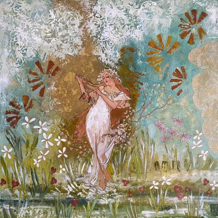 Peinture Lydia, les pieds dans l’eau  par Romanelli Karine | Tableau Figuratif Acrylique, Collage, Feuille d'or, Papier, Pastel, Posca Nature, Paysages, Scènes de vie