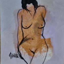 Painting Ambiance cuivrée 1 by Chaperon Martine | Painting Figurative Acrylic Nude