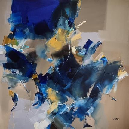Peinture Golden blue par Virgis | Tableau Abstrait Huile Minimaliste