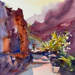 Peinture SEDONA 262 par Seruch Capouillez Isabelle | Tableau Figuratif Aquarelle Nature, Paysages, Urbain