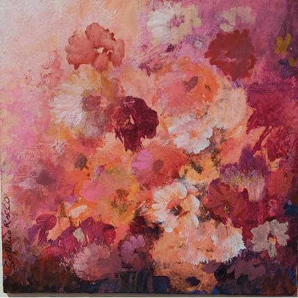 Peinture Jardin rose par Rocco Sophie | Tableau Art Singulier Acrylique, Collage, Sable