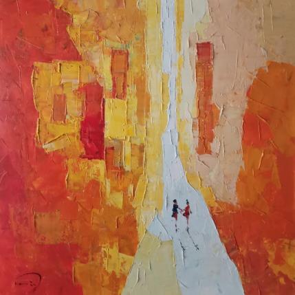 Peinture El color carabassa  par Tomàs | Tableau Abstrait Huile Scènes de vie, Société, Urbain