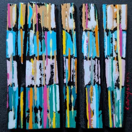 Peinture Bc6 street vert bleu ocre par Langeron Luc | Tableau Matiérisme Acrylique, Bois, Résine