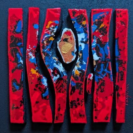 Peinture Bc8 impression rouge touche or par Langeron Luc | Tableau Matiérisme Acrylique, Bois, Résine