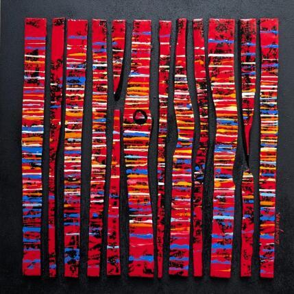 Peinture Bc12 fine rouge bleu orange par Langeron Luc | Tableau Matiérisme Acrylique, Bois, Résine