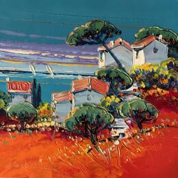 Painting Hameau perché by Corbière Liisa | Painting Figurative Oil Landscapes