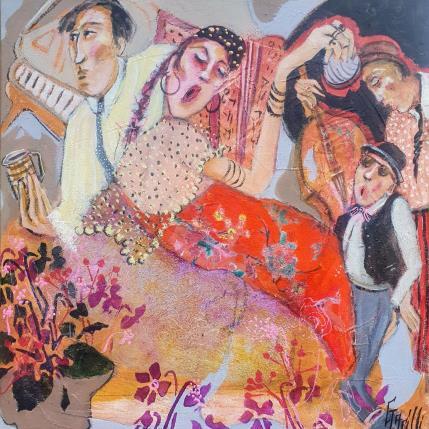 Peinture Gypsy jazz  par Garilli Nicole | Tableau Figuratif Acrylique, Encre, Feuille d'argent Scènes de vie
