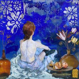 Peinture Lise par Romanelli Karine | Tableau Figuratif Acrylique, Collage, Papier, Pastel, Posca Nu