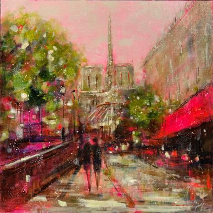 Peinture Notre Dame en amour par Solveiga | Tableau Figuratif Acrylique Architecture, Paysages, Urbain