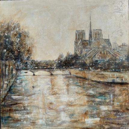 Peinture Promenade en bort de Seine par Solveiga | Tableau Figuratif Acrylique Architecture, Scènes de vie, Urbain