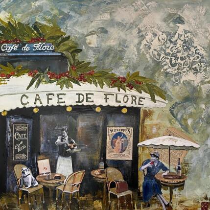 Peinture Le Flore  par Romanelli Karine | Tableau Figuratif Acrylique, Collage, Feuille d'or, Papier, Pastel, Posca Scènes de vie, Urbain