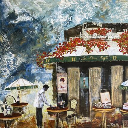 Peinture Les deux magots  par Romanelli Karine | Tableau Figuratif Acrylique, Collage, Feuille d'or, Papier, Pastel, Posca Scènes de vie, Société, Urbain