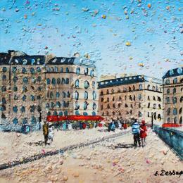 Peinture L'île saint-louis par Dessapt Elika | Tableau Impressionnisme Acrylique, Sable