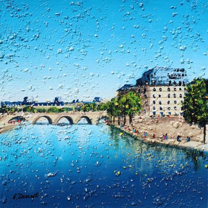 Peinture La Seine et le pont neuf par Dessapt Elika | Tableau Impressionnisme Acrylique, Sable