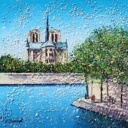 Peinture Notre-dame et l'île par Dessapt Elika | Tableau Impressionnisme Acrylique, Sable