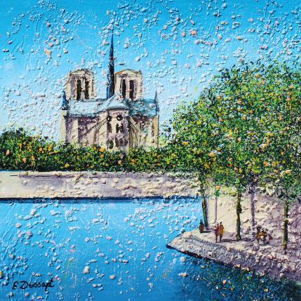 Peinture Notre-dame et l'île par Dessapt Elika | Tableau Impressionnisme Acrylique, Sable
