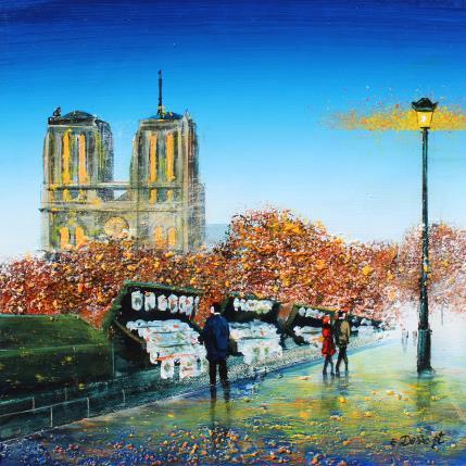 Peinture Les bouquinistes de nuit par Dessapt Elika | Tableau Impressionnisme Acrylique, Sable