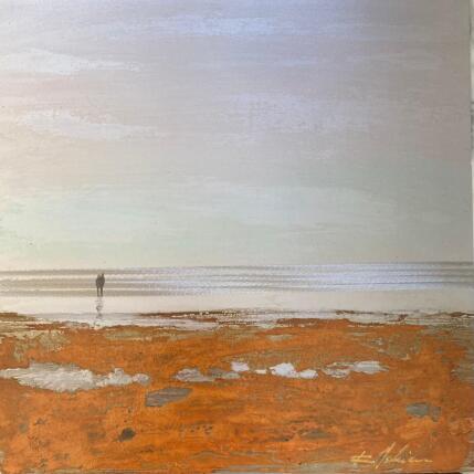 Peinture Couple plage des 3 digues  par Mahieu Bertrand | Tableau Figuratif Métal Paysages