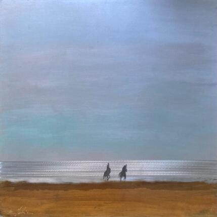 Peinture Chevaux devant la mer  par Mahieu Bertrand | Tableau Figuratif Métal Paysages