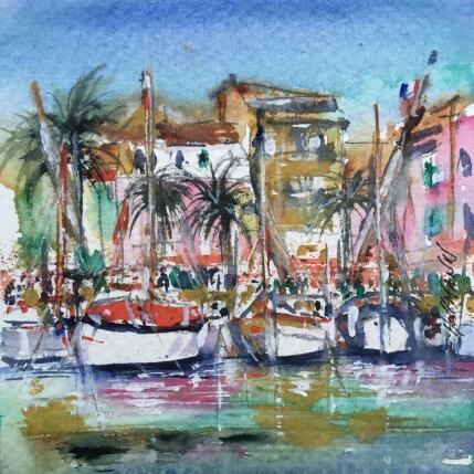 Painting Port coloré  by Hoffmann Elisabeth | Painting Figurative Watercolor Landscapes, Marine