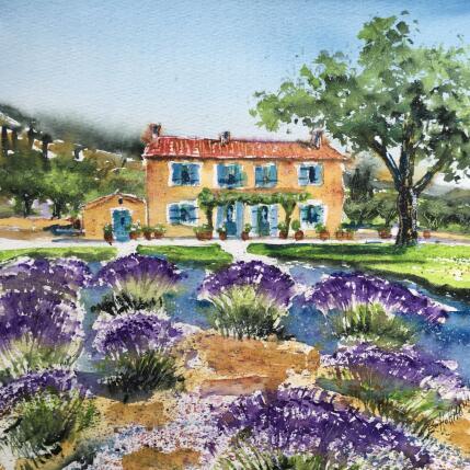 Peinture Le Mas aux lavandes  par Hoffmann Elisabeth | Tableau Figuratif Aquarelle Nature, Paysages