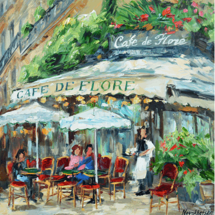 Peinture Café de Flore par Novokhatska Olga | Tableau Figuratif Acrylique, Huile Urbain