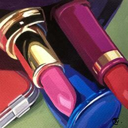 Gemälde La fille au vernis bleu von Colin Véronique | Gemälde Figurativ Acryl Alltagsszenen, Modus, Stillleben