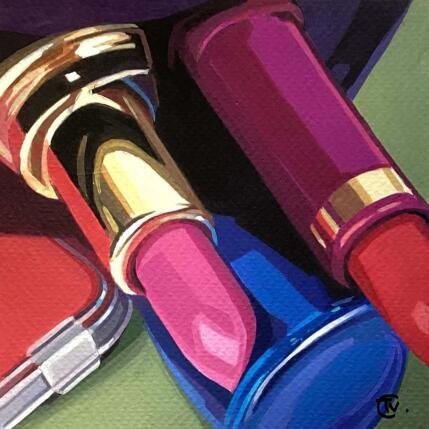 Peinture La fille au vernis bleu par Colin Véronique | Tableau Figuratif Acrylique Mode, Natures mortes, Scènes de vie