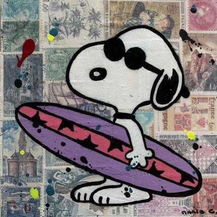 Peinture snoopy surf par Marie G.  | Tableau Pop-art Acrylique, Bois, Collage Icones Pop