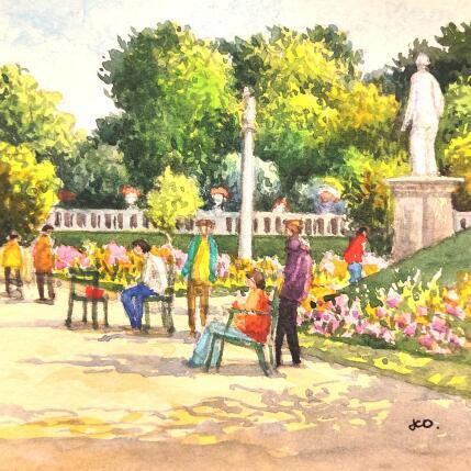 Peinture Repos au jardin par Decoudun Jean charles | Tableau Figuratif Aquarelle Urbain