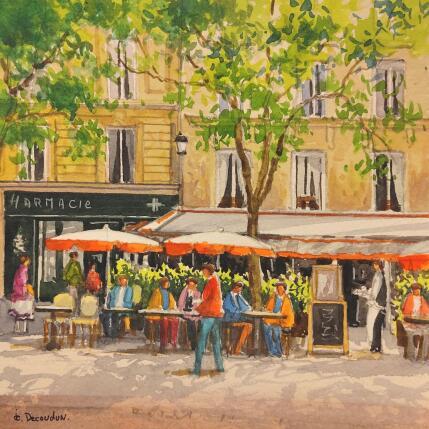 Painting Les café rue de Rivoli by Decoudun Jean charles | Painting Figurative Watercolor Pop icons, Urban