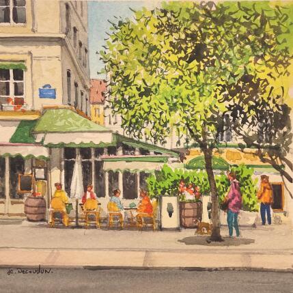 Peinture Le café Louis Philippe par Decoudun Jean charles | Tableau Figuratif Aquarelle Urbain