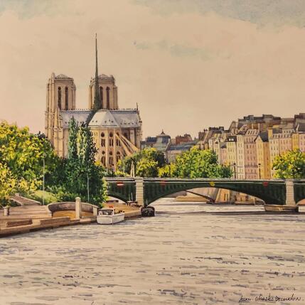 Peinture Notre Dâme par Decoudun Jean charles | Tableau Figuratif Aquarelle Urbain