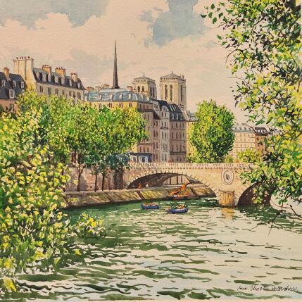 Peinture Pont Louis Philippe et Notre Dâme par Decoudun Jean charles | Tableau Figuratif Aquarelle Urbain