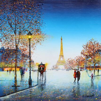 Peinture Nuit parisienne en calèche par Dessapt Elika | Tableau Impressionnisme Acrylique, Sable